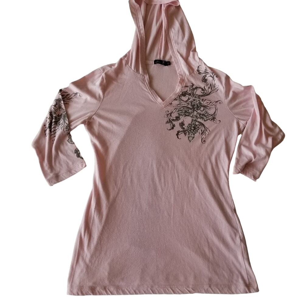 Light Pink 3/4 Sleeve Seven7 lightweight Hoodie Size Small